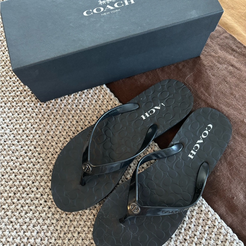 Coach Black Logo Flip Flop Sandals